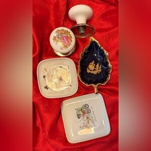 Decorative Ceramic Dish Set with Gold Accents